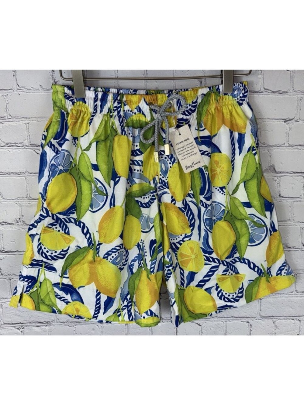NWT KENNY FLOWERS The Bossitano Lemon Print Lined Breathable Swim Trunks Medium - Picture 2 of 7